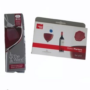 New 2 The Wine Wand Removes Histamines & Sulfites and 8 Vacu Vin Glass Markers
